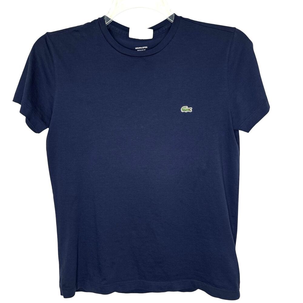 Lacoste Shirt Mens Small Navy Blue Pima Cotton V Neck Tee Short Sleeve